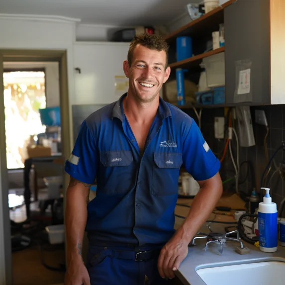 sendatradie user who is a plumber standing in a house smiling